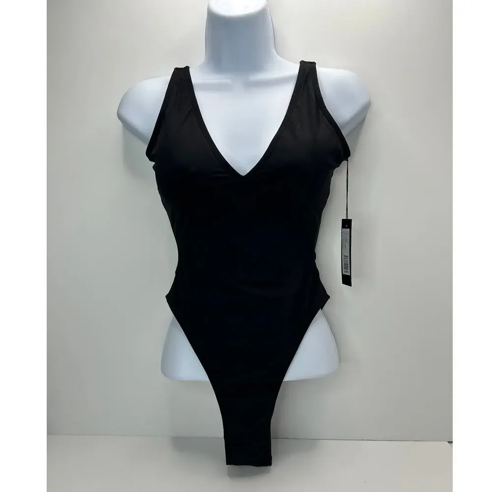 TA3 Hi Cut Plungey Sculpting One Piece Swimsuit Black Women XS Reg/Long NWT